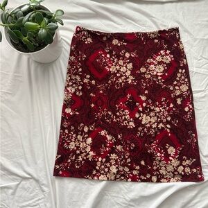 Savvy Burgundy and Beige Floral A-Line Skirt